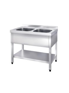  Mosogató kétmedencés 400x400x300, alsó polccal, külső méret: 950x500